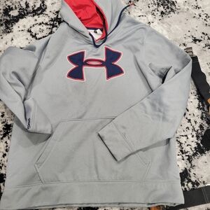 Under Armour Light Gray Hoodie with Red and Blue Logo